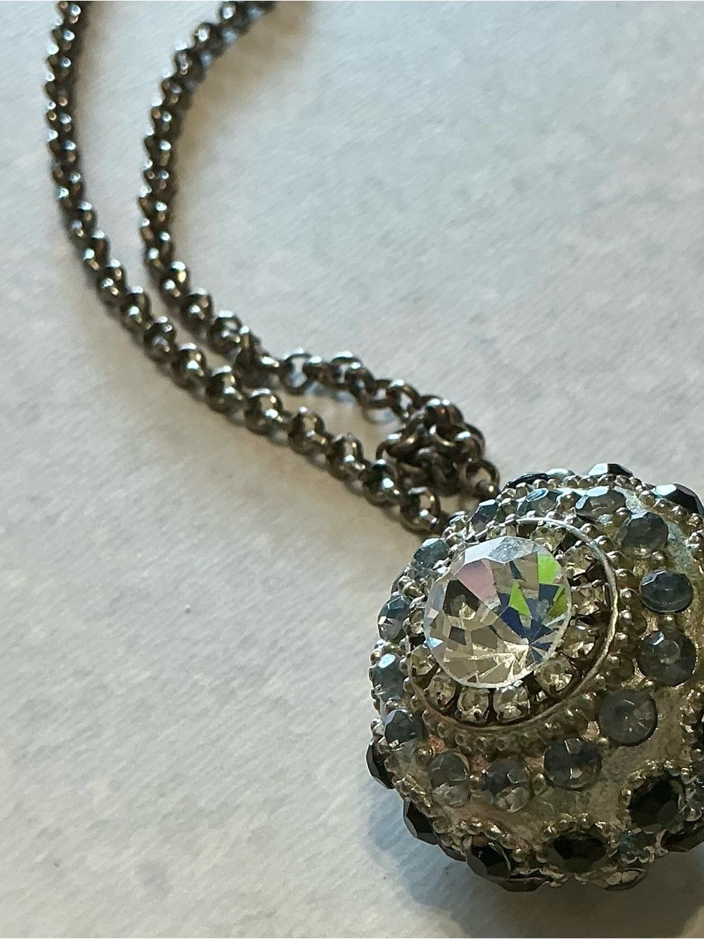 Vintage Simply Vera Orb Pendant Silver Tone Pave Glass Stones Metalwork READ